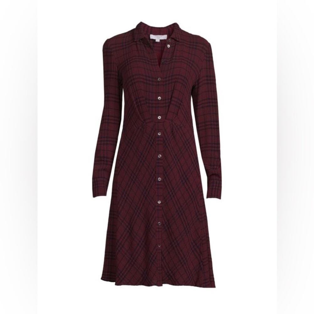 THAKOON Crinkled Flannel Midi Shirt Dress Red 8*